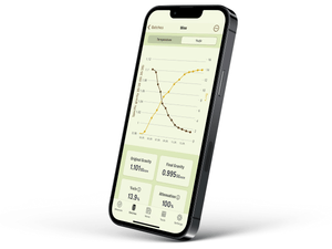 Wine Meister app tracking fermentation progress on a smartphone, integrated with EasyDens by Anton Paar for meticulous wine batch monitoring.