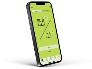 Smartphone with Wine Meister app measurement screen, showcasing the Brix and temperature features of EasyDens by Anton Paar Digital Density Meter for winemaking.