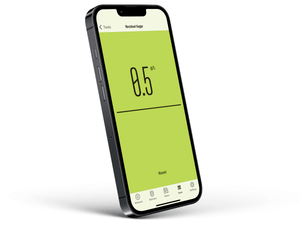 Smartphone displaying Wine Meister app residual sugar calculation tool, compatible with EasyDens by Anton Paar Digital Density Meter for winemaking analytics.